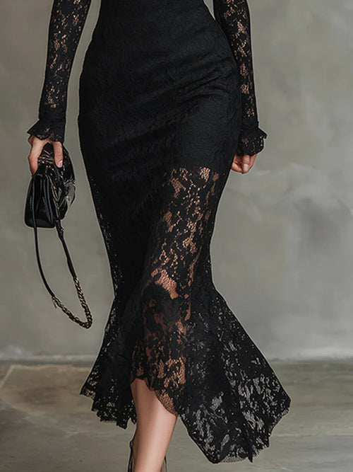 Elmont | High-Neck Lace Maxi Dress