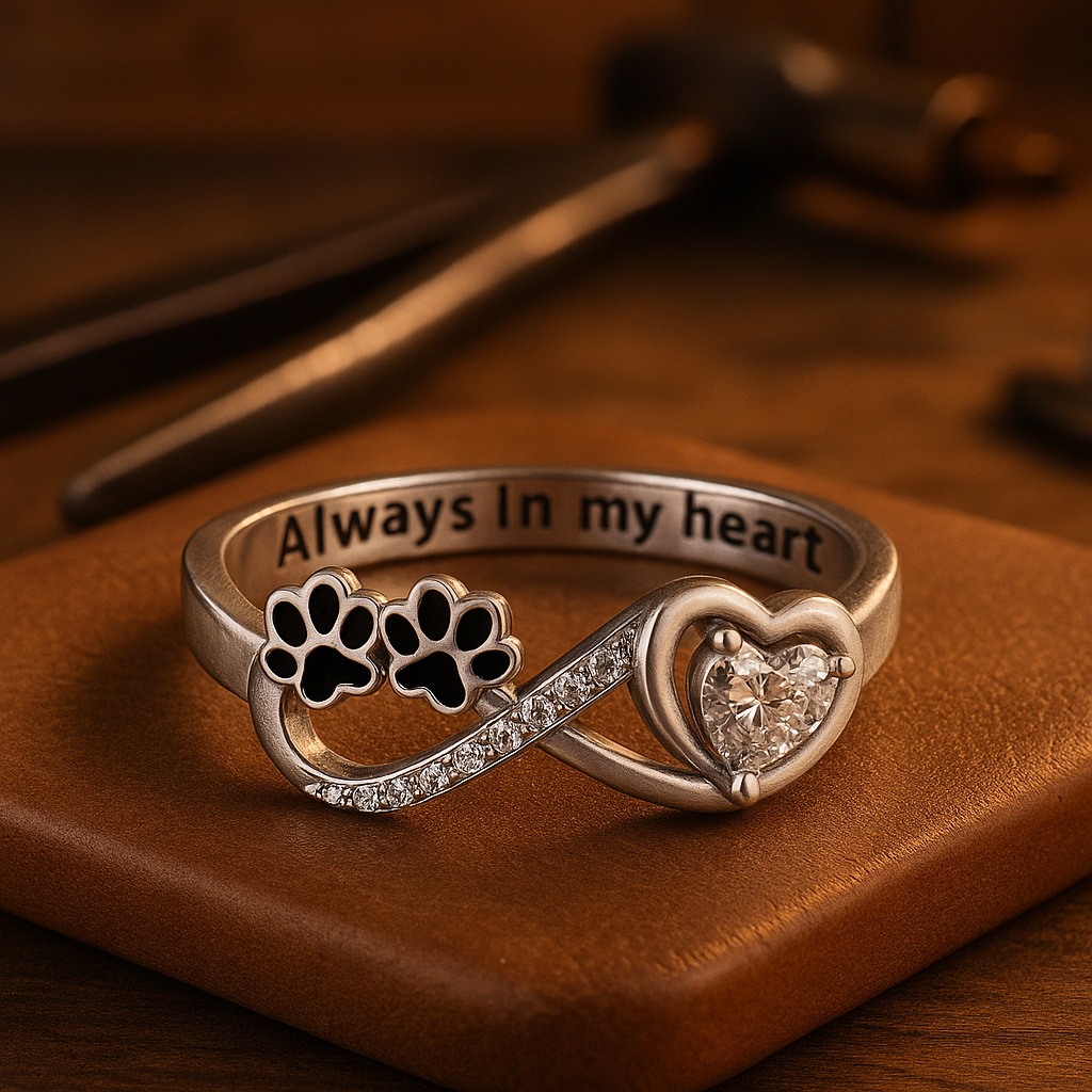 Elmont | Sterling Silver Paw Print Heart Infinity Ring