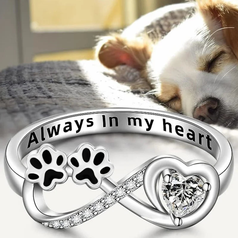 Elmont | Sterling Silver Paw Print Heart Infinity Ring