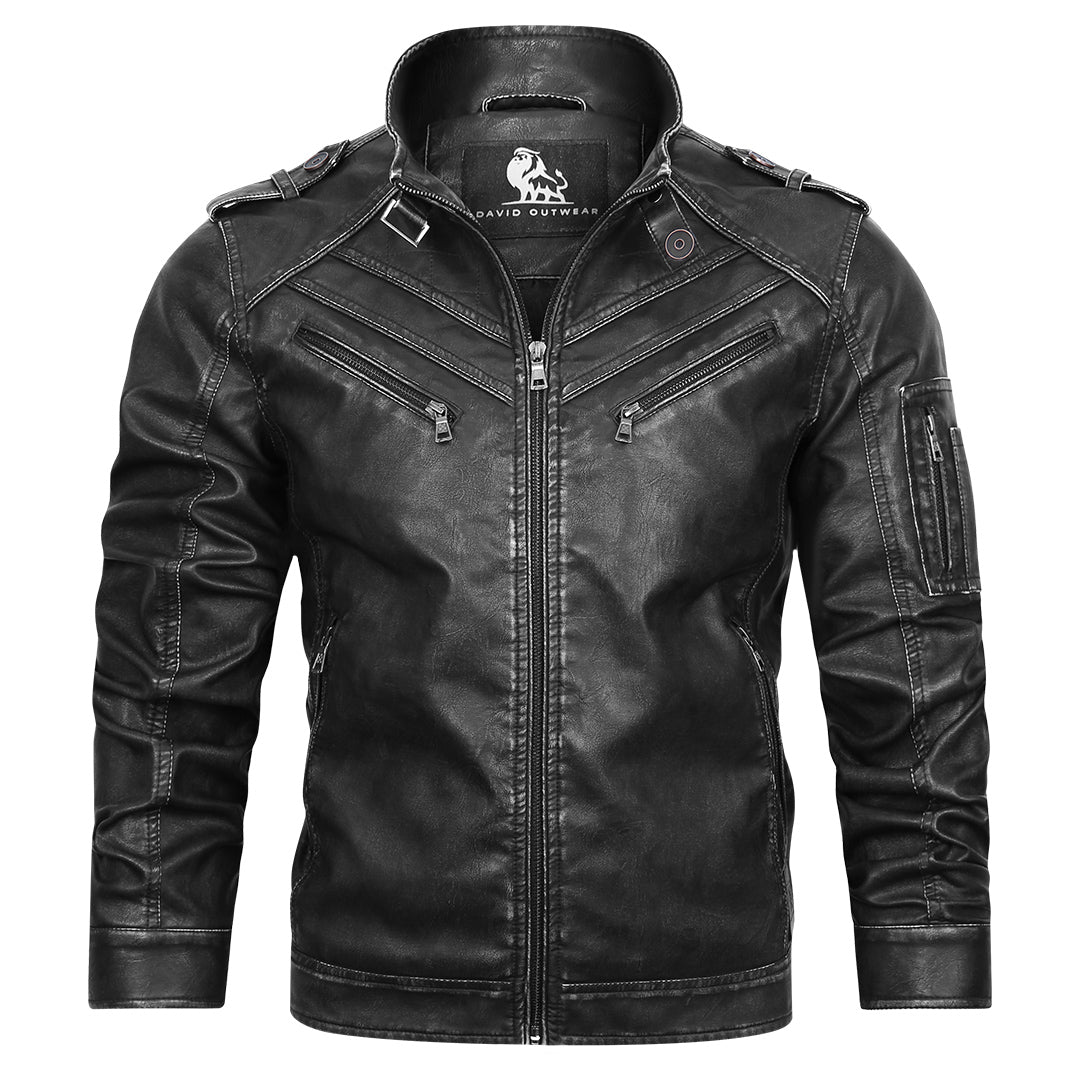 Elmont | Embroidered PU Leather Jacket