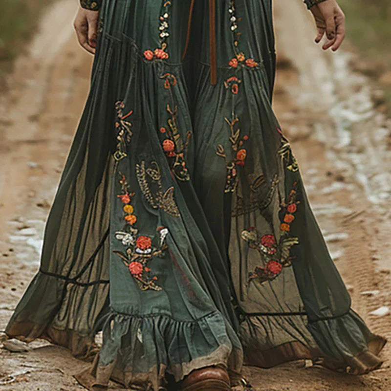Sarah | Embroidered V Neck Maxi Dress