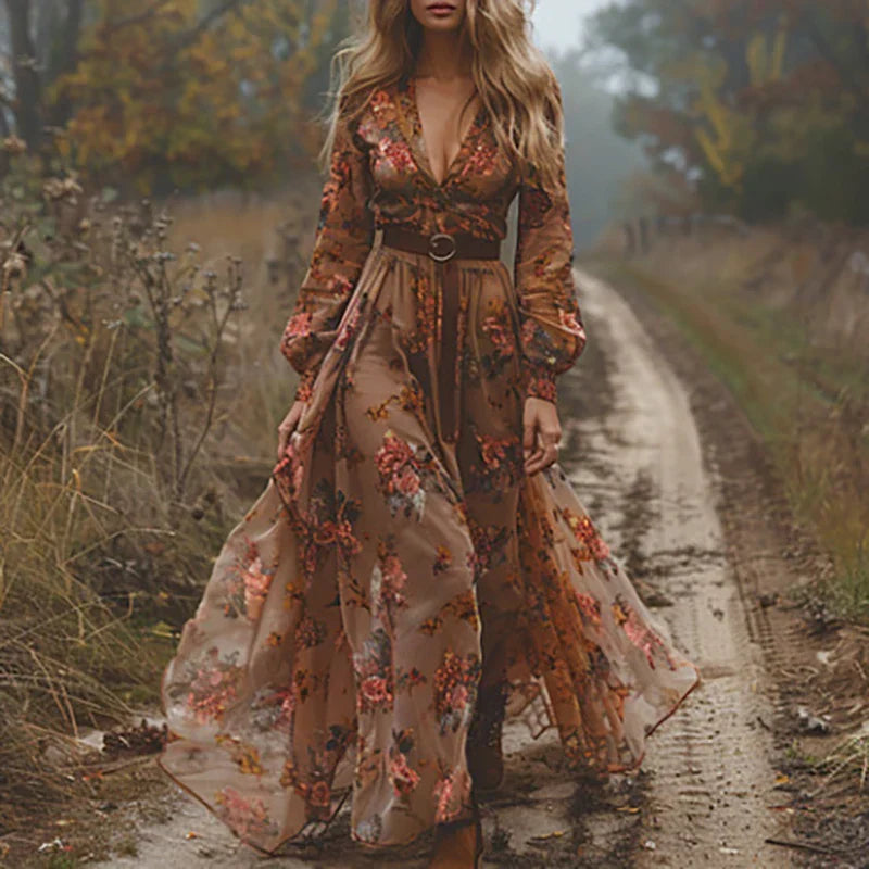 Sarah | Embroidered V Neck Maxi Dress