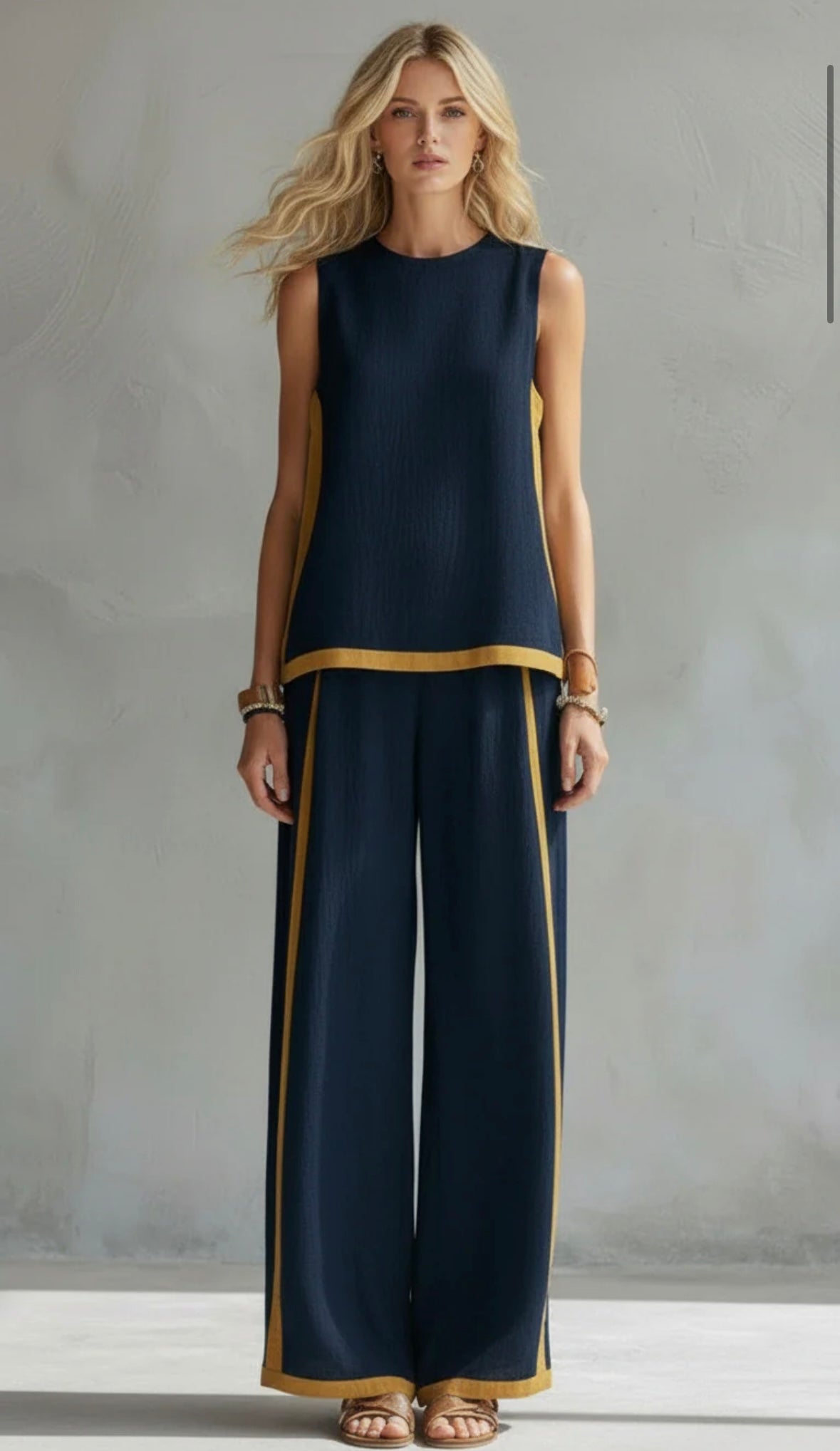 M&H | Cardigan & Pants Two-Piece Set, Cotton-Linen Blend