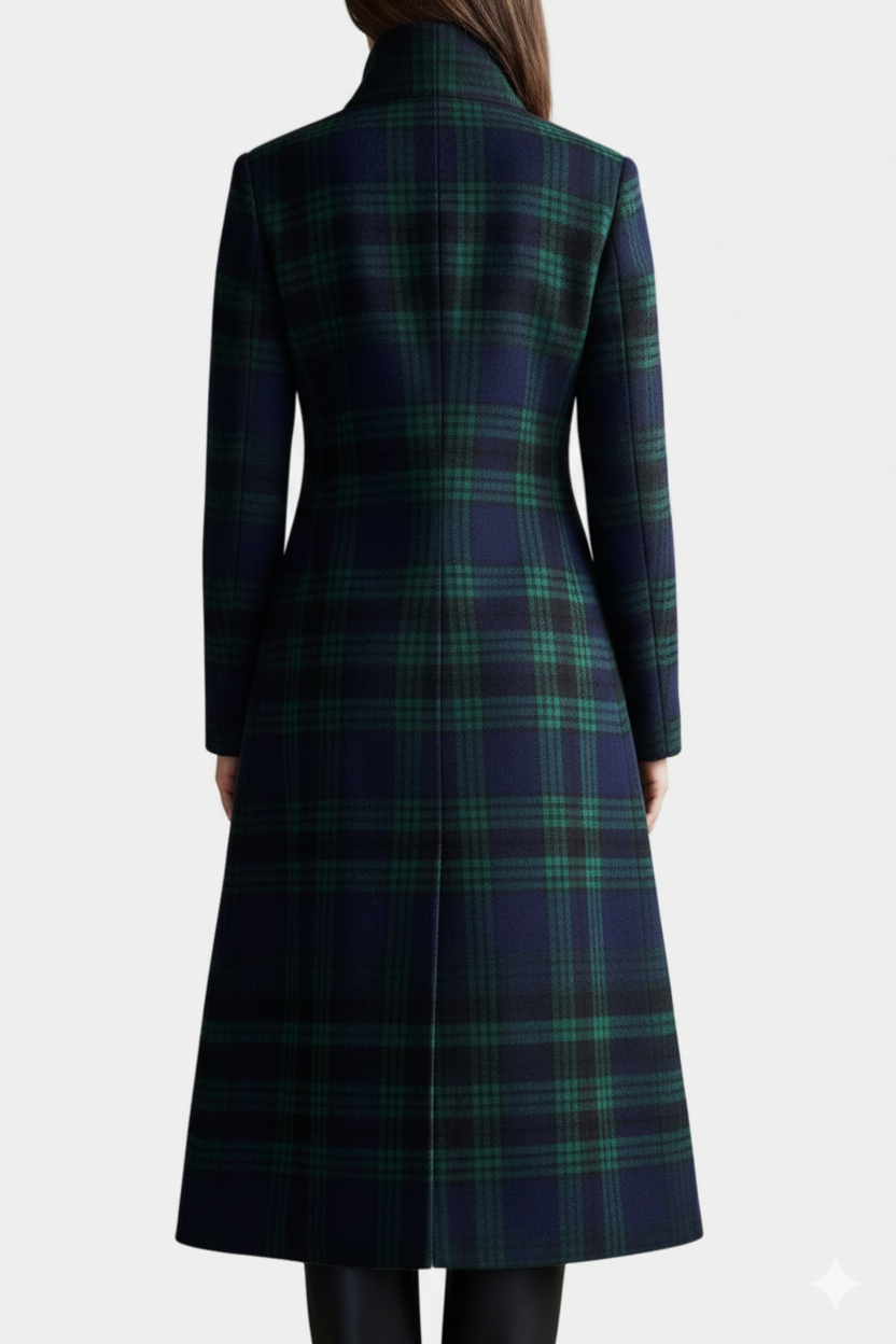 Elmont | Blue-Green Plaid Mid-Length Coat