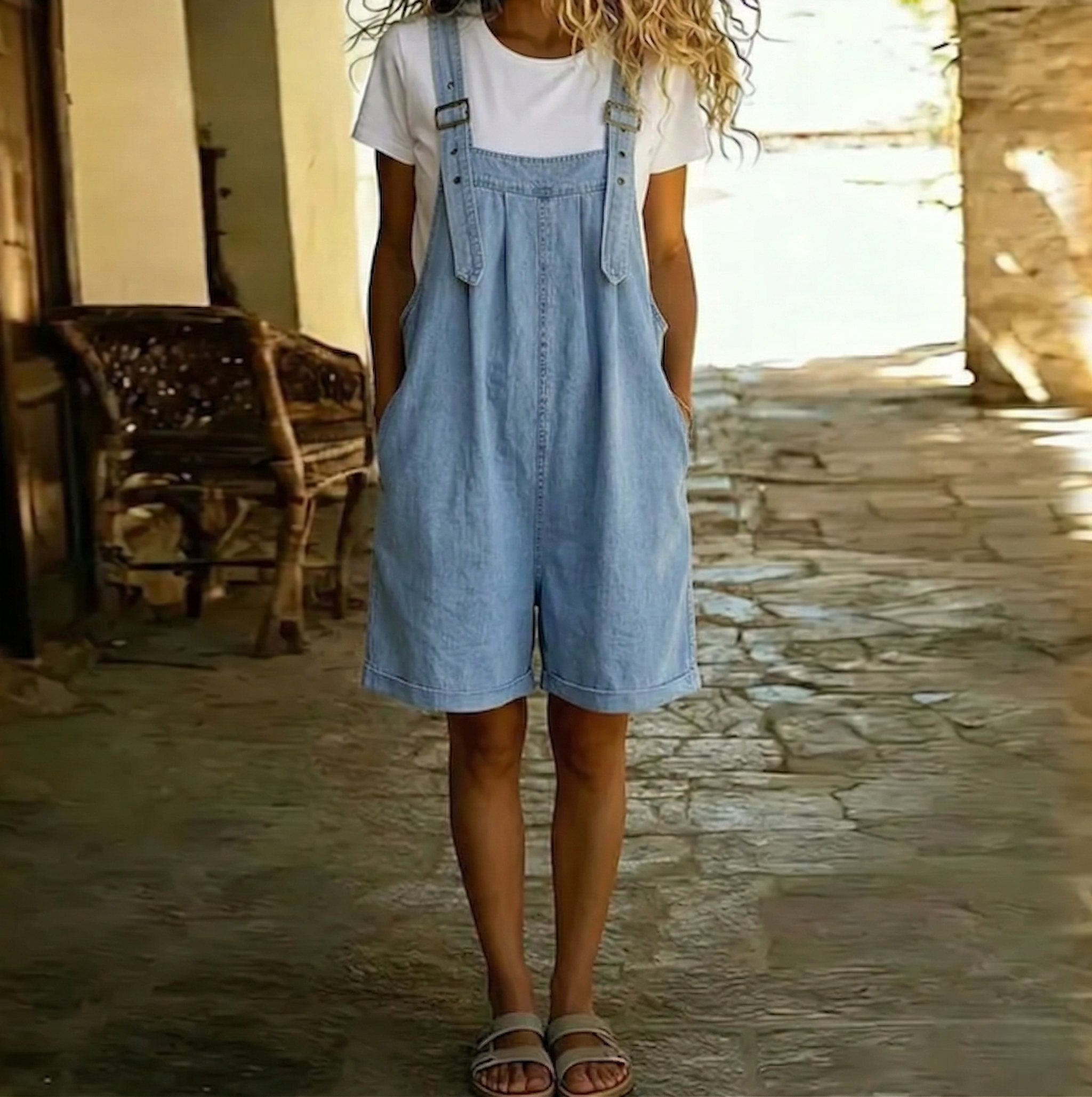 M&H | Denim-Look Short Overalls