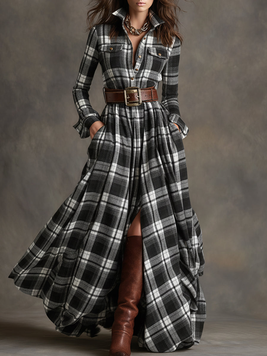 Elmont | Plaid Belted Maxi Dress