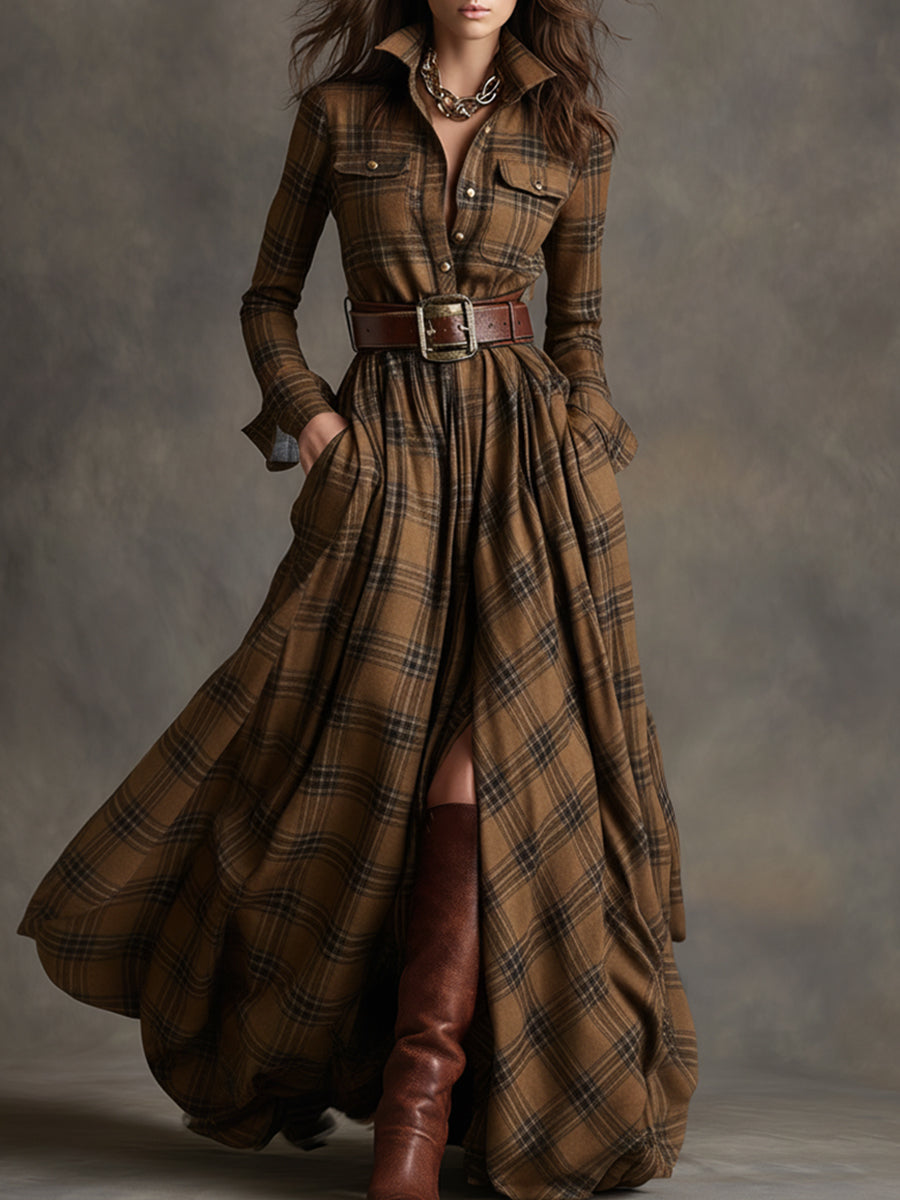 Elmont | Plaid Belted Maxi Dress