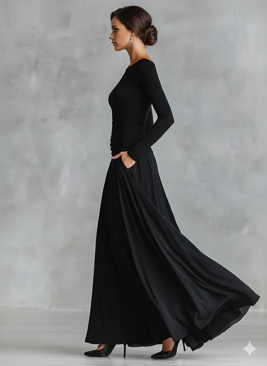 Elmont | Ruched Boat Neck Maxi Dress
