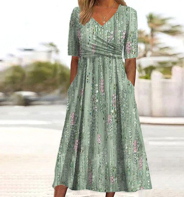 Caroline | V-Neck Printed Midi Dress