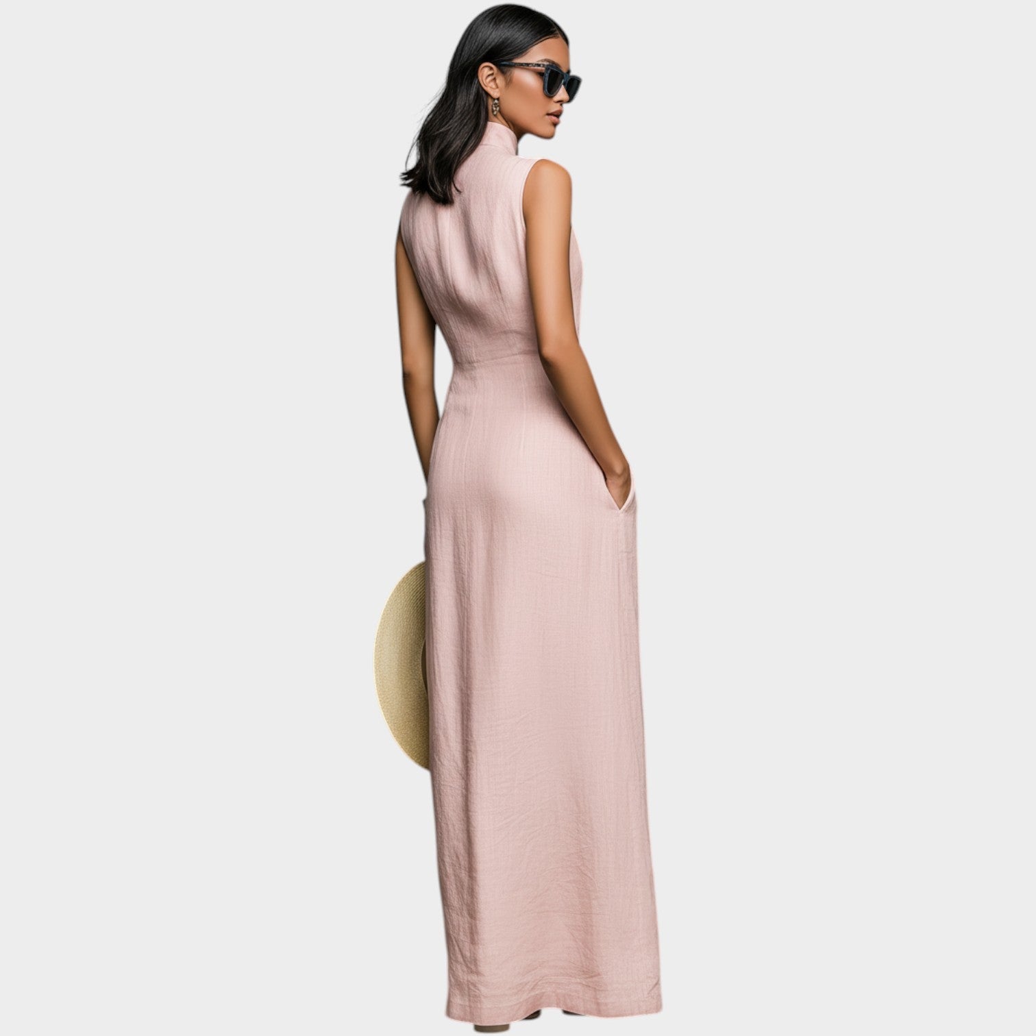 Noelle | Sleeveless High-Neck Button Maxi Dress
