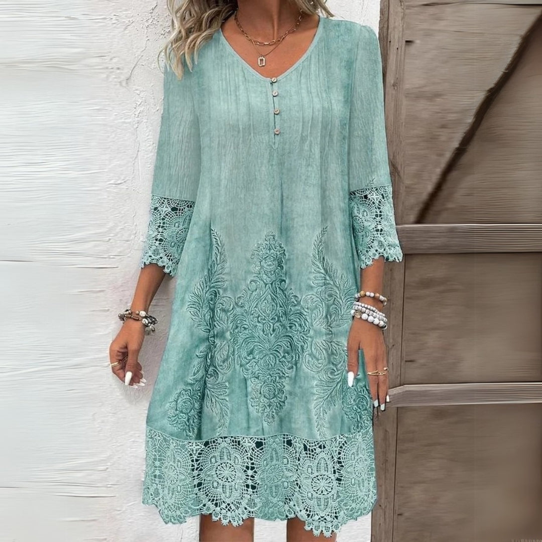 Sarah | V-Neck Embroidered Midi Dress