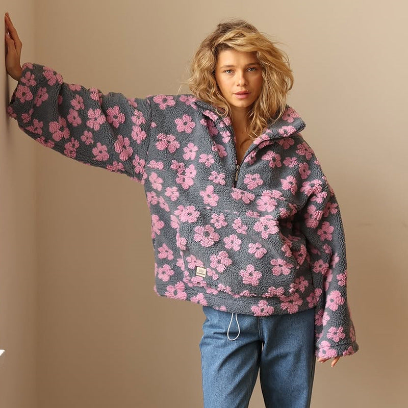 Sarah | Relaxed Floral Quarter Zip Sweater