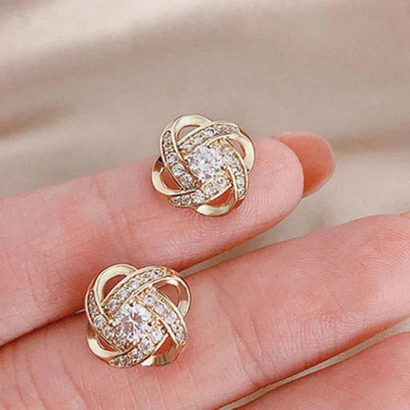 Elmont | Gold Spiral Floral Crystal Earrings