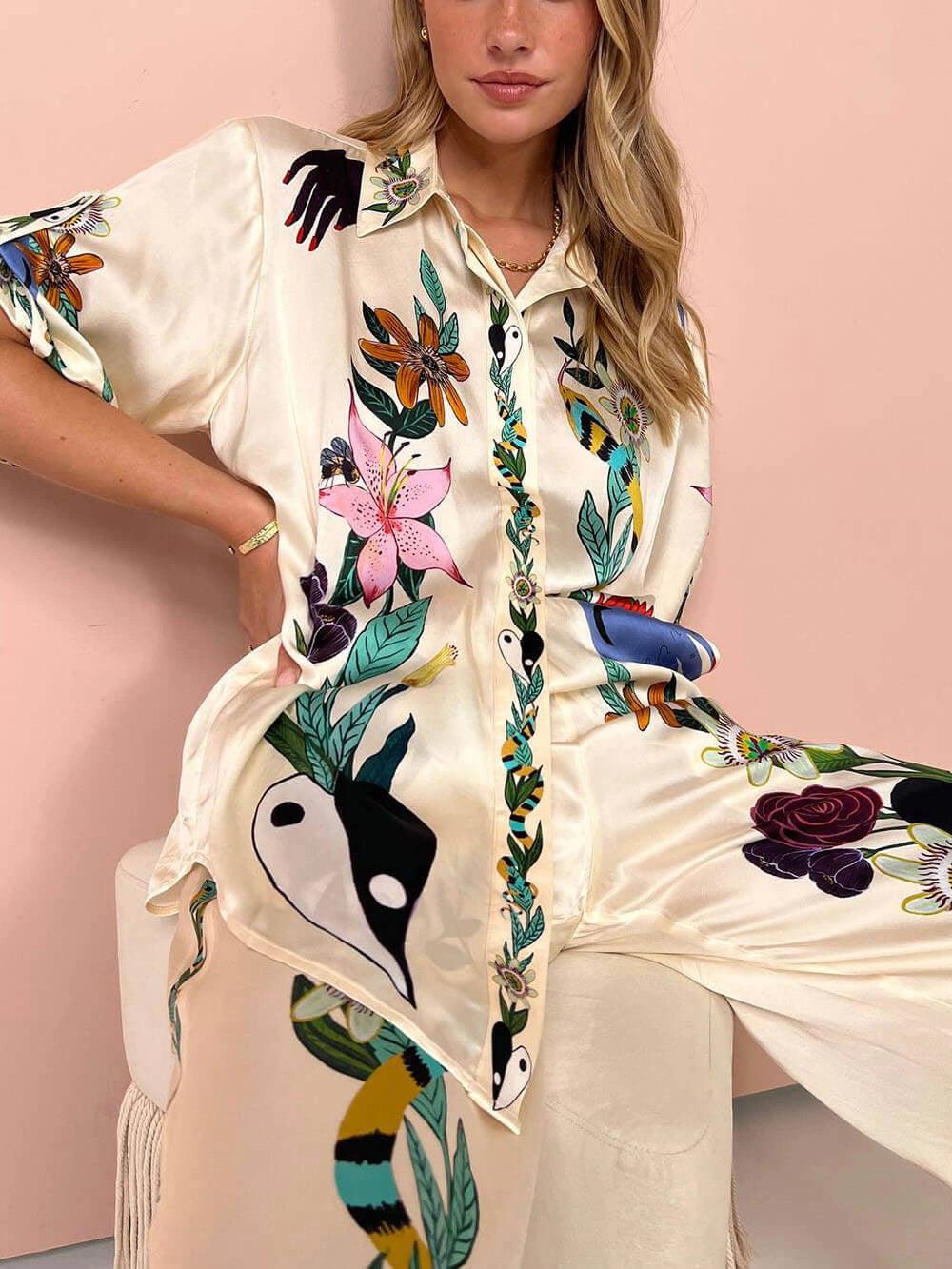 M&H | Printed Satin Shirt & Pants Set