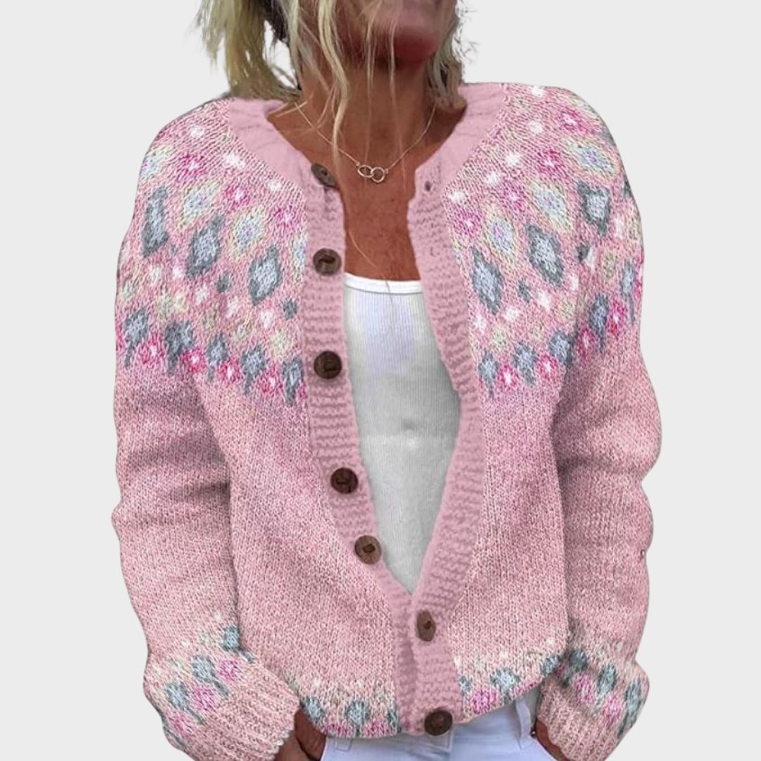 Sarah | Knit Patterned Button-Front Cardigan