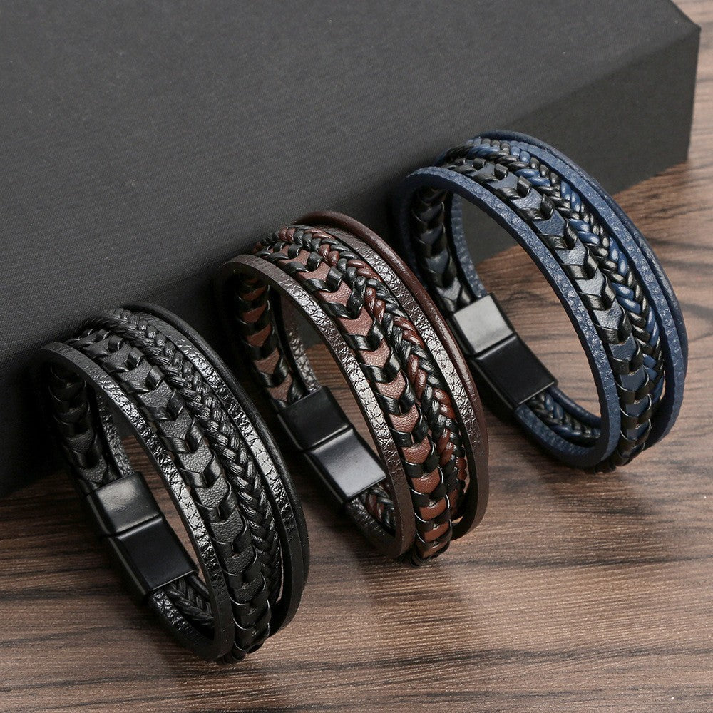 Elmont | Braided PU Leather Bracelet with Magnetic Clasp