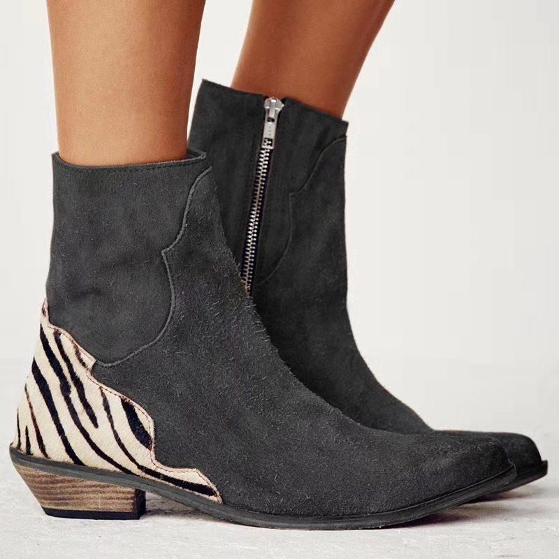 Elmont | Black Side-Zip Ankle Boots with Animal-Print Heel