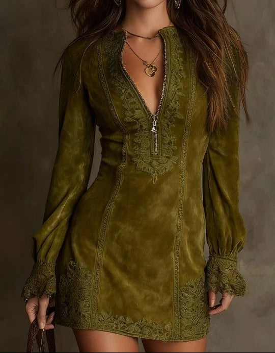 Elmont | Blue Long-Sleeve Lace Mini Dress