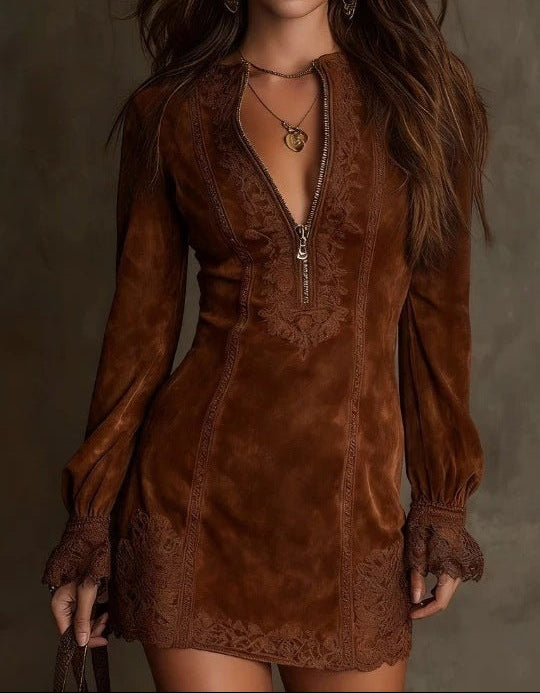 Elmont | Blue Long-Sleeve Lace Mini Dress
