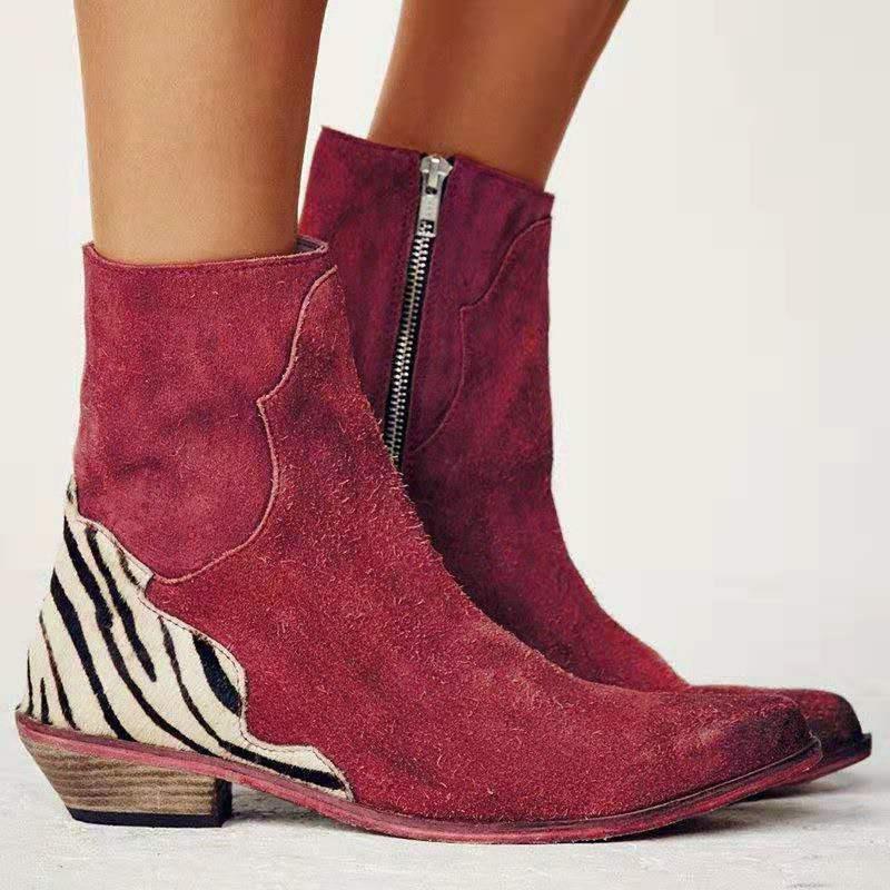 Elmont | Red Ankle Boots with Animal-Print Heel