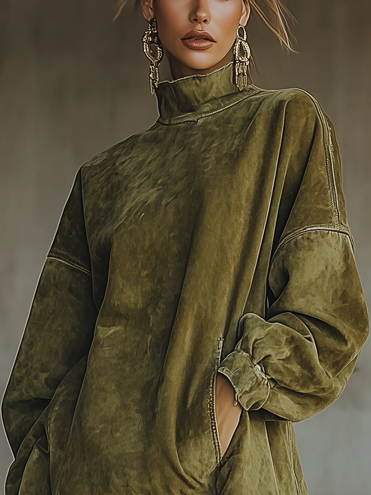 Elmont | Faux Suede High‑Neck Fringe Dress
