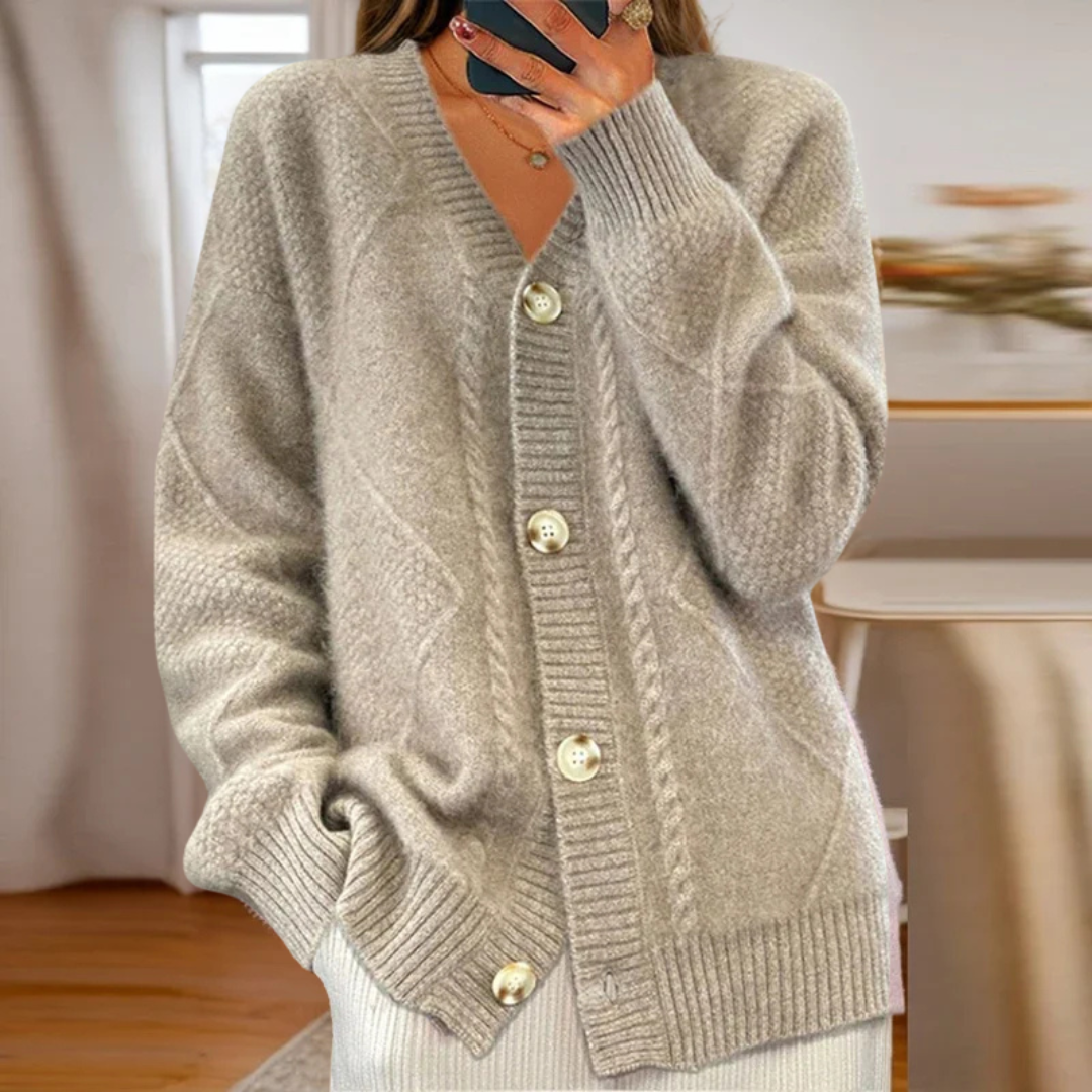 Sarah | Cable Knit Button-Front Cardigan