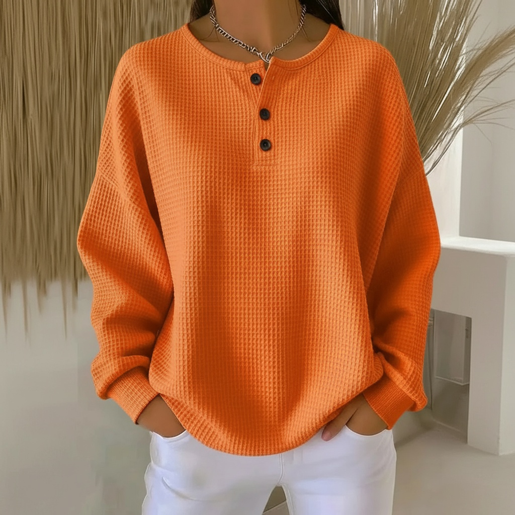 Sarah | Waffle Knit Button Front Sweatshirt