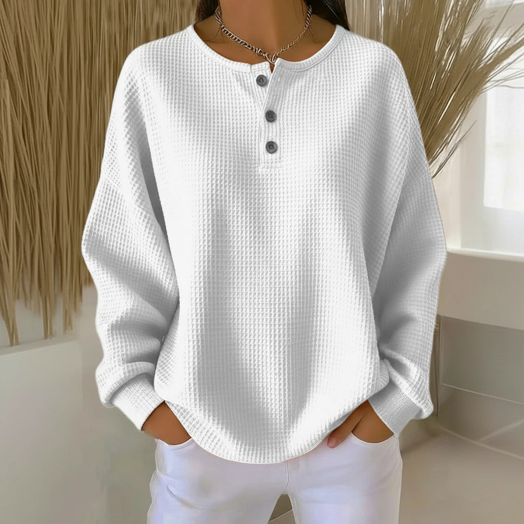 Sarah | Waffle Knit Button Front Sweatshirt
