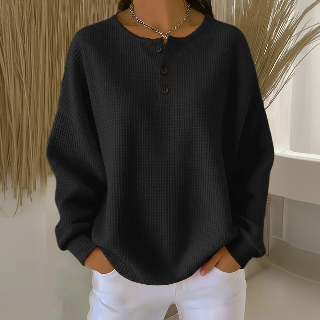 Sarah | Waffle Knit Button Front Sweatshirt
