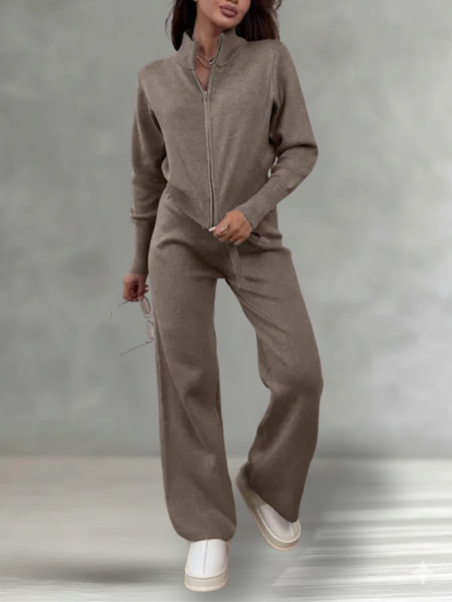Elmont | Knit Two-Piece Set with Zip Jacket and Drawstring Wide-Leg Pants