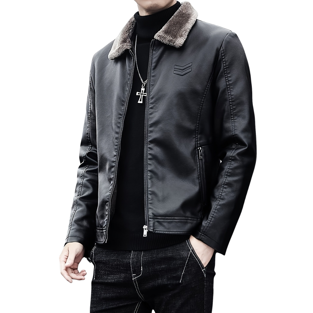 Elmont | Faux Leather Biker Jacket with Fur Collar