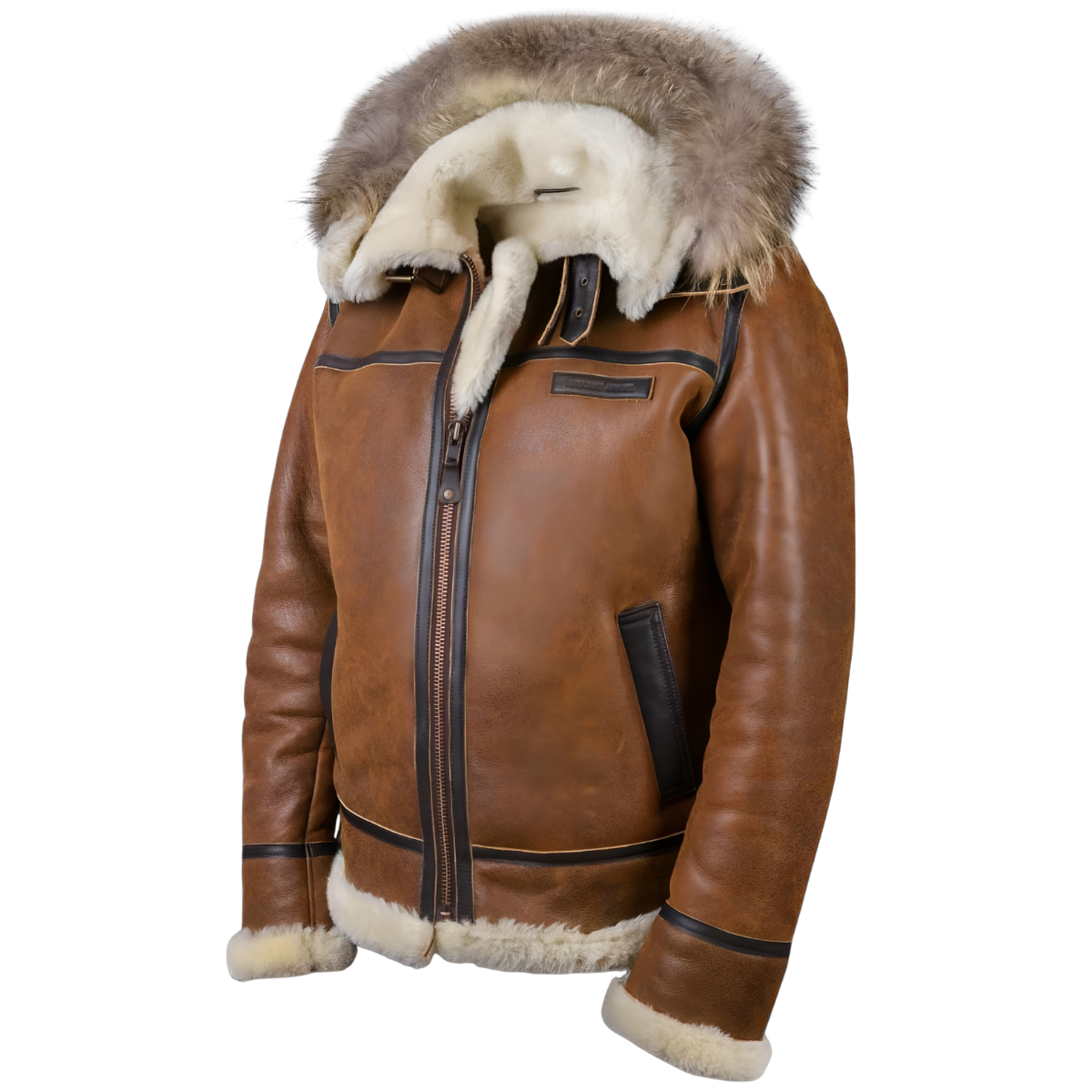 Elmont | PU Leather Bomber Jacket with Faux Fur Hood