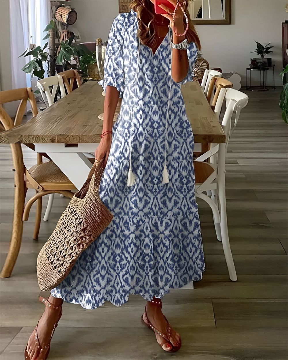 Jasmine | V-Neck Tassel Tie Maxi Dress