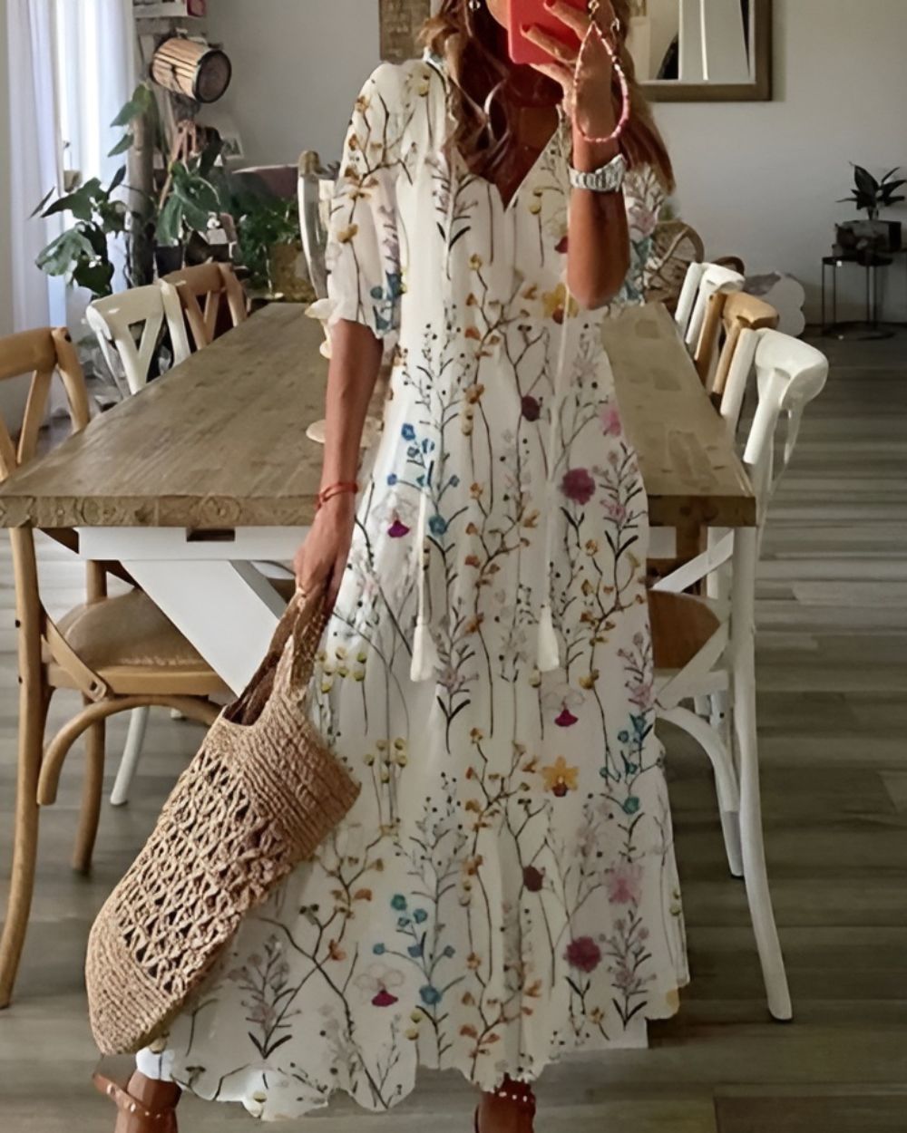 Jasmine | V-Neck Tassel Tie Maxi Dress