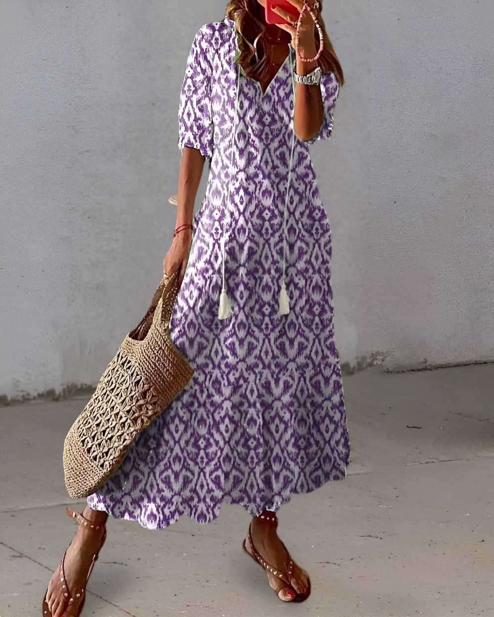 Jasmine | V-Neck Tassel Tie Maxi Dress