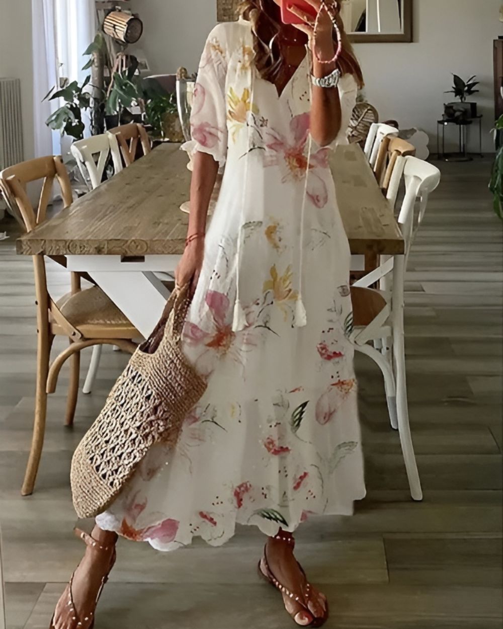 Samantha | V-Neck Tassel Tie Maxi Dress