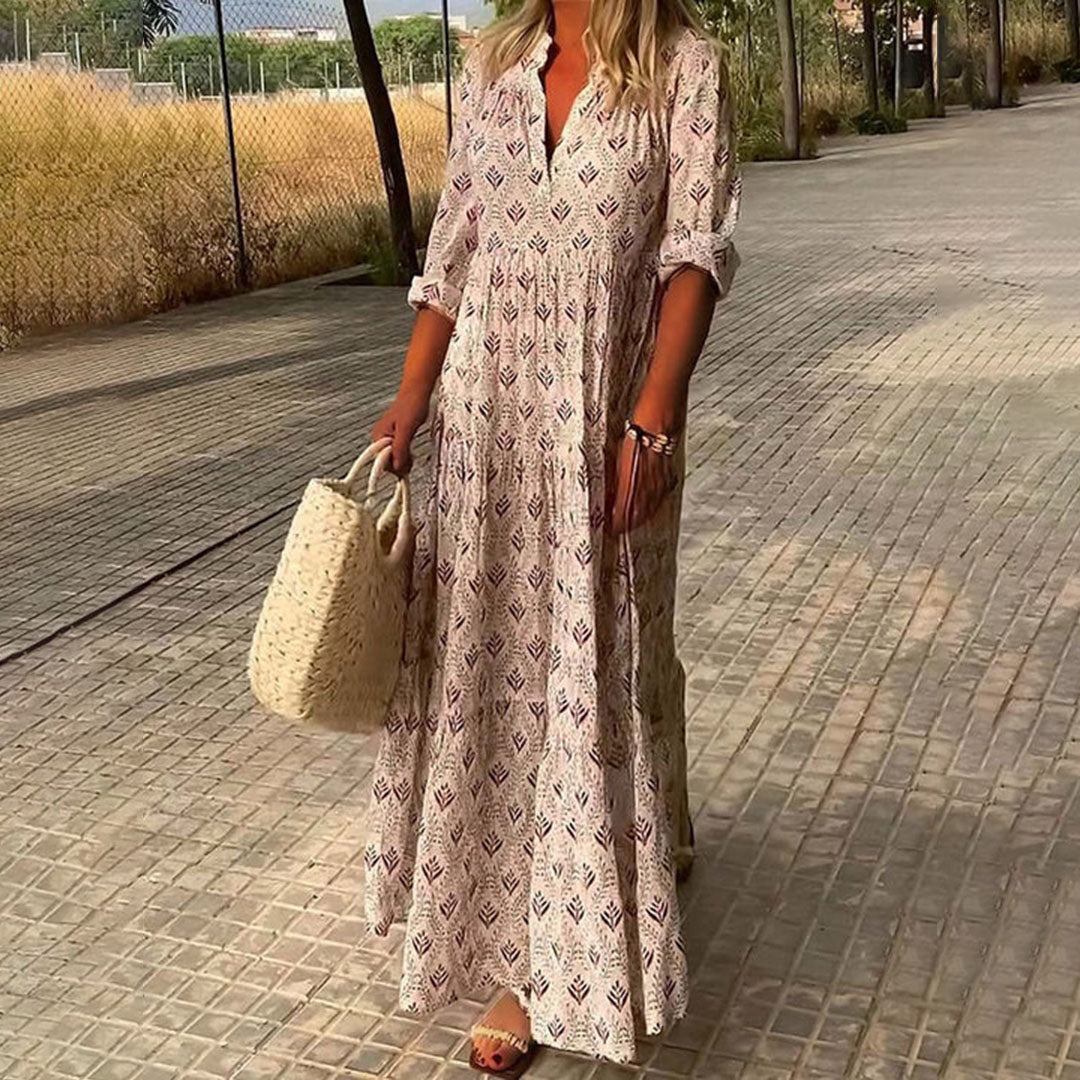 Lila | V-Neck Maxi Dress with Boho Print