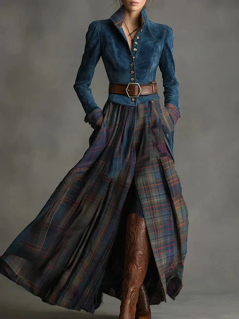 Elmont | Plaid Belted Maxi Dress