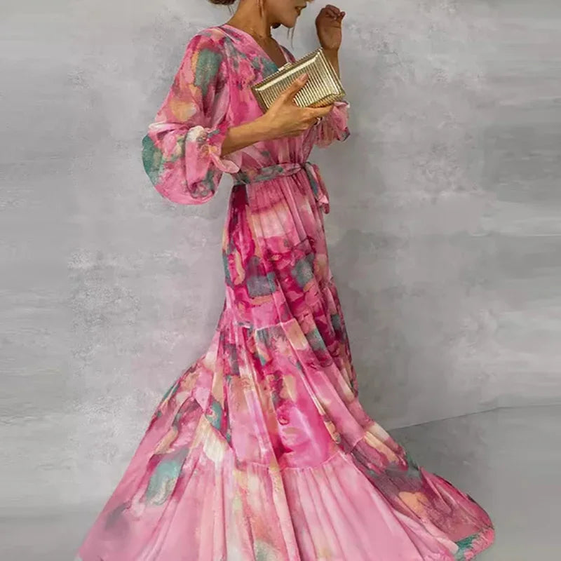 Samantha | Floral Wrap Maxi Dress with Tiered Skirt