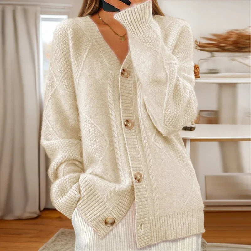 Sarah | Cable Knit Button-Front Cardigan