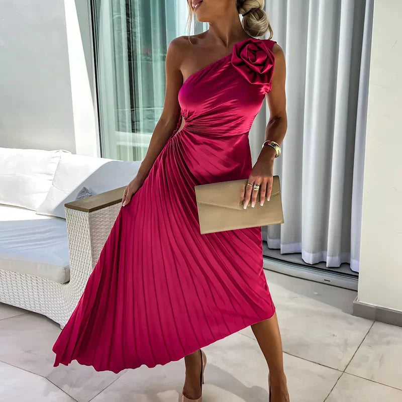 M&H | One-Shoulder Pleated Dress