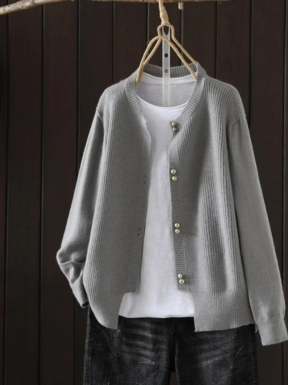 Simone | V-Neck Button-Front Cardigan, Ribbed Cuffs