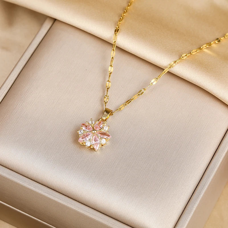Elmont | Pink Sakura Stainless Steel Necklace