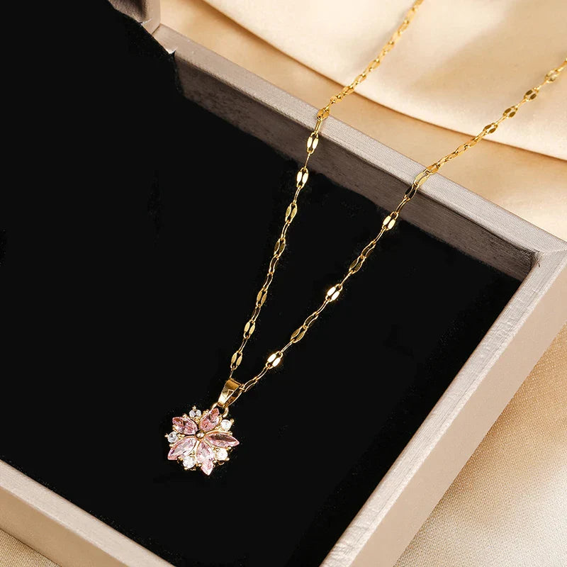 Elmont | Pink Sakura Stainless Steel Necklace