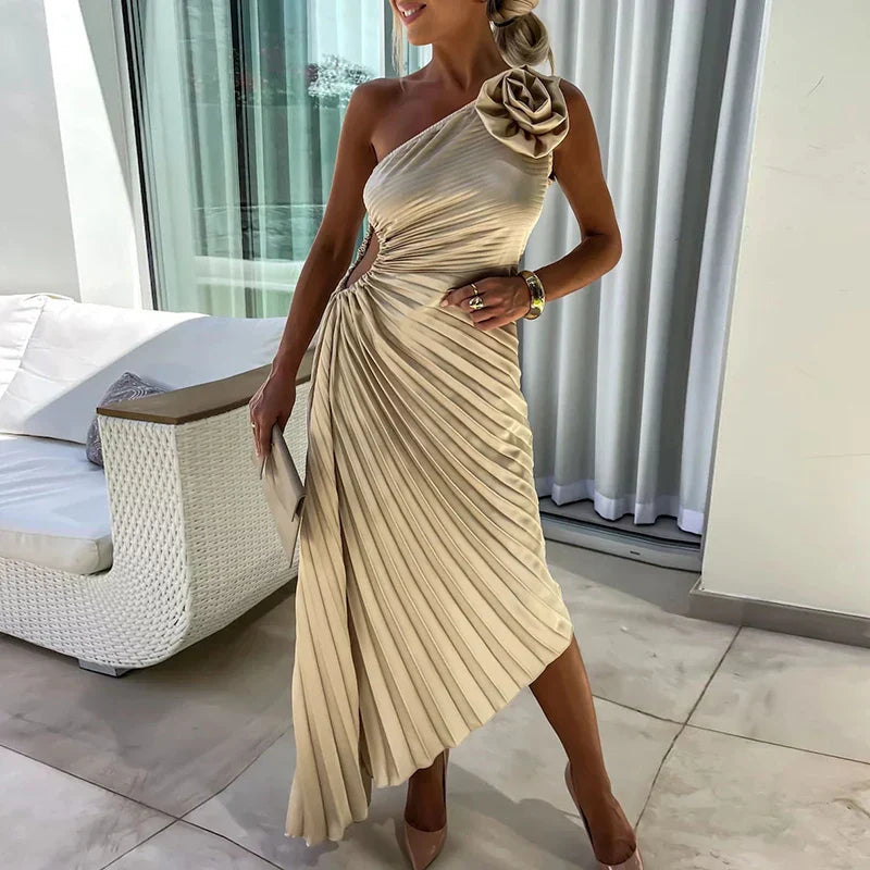M&H | One-Shoulder Pleated Dress