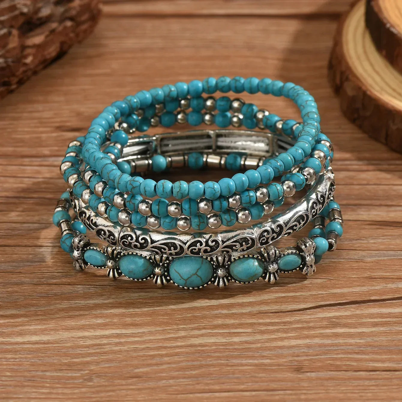 Elmont | Bohemian Turquoise Beaded Bracelet Set