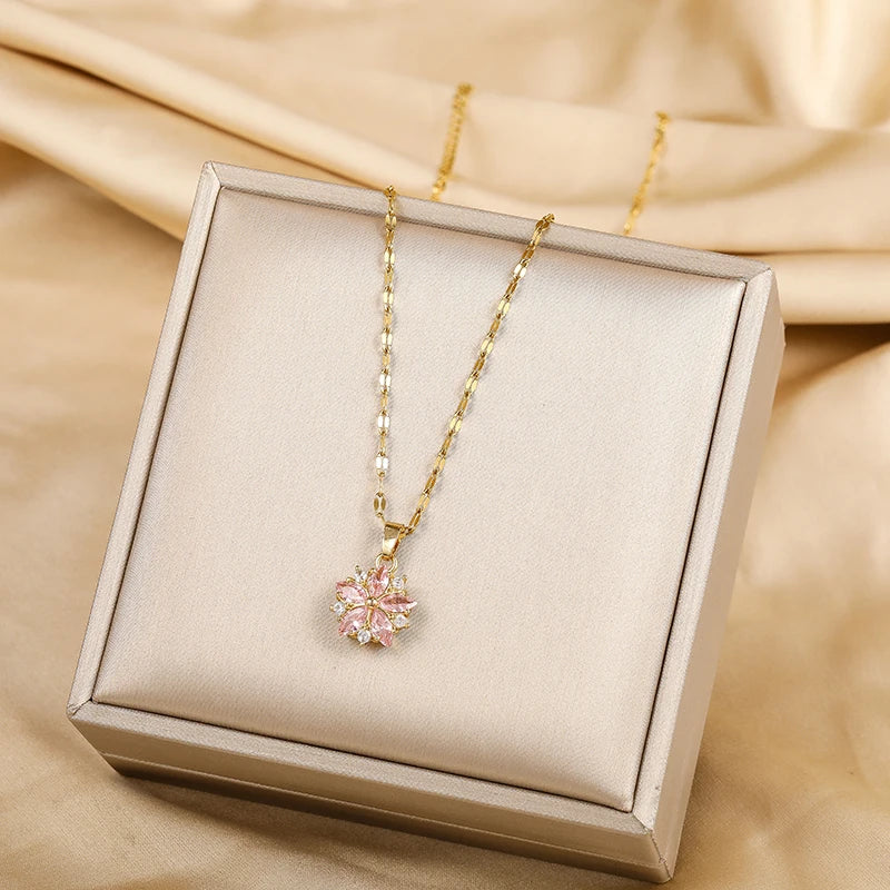 Elmont | Pink Sakura Stainless Steel Necklace