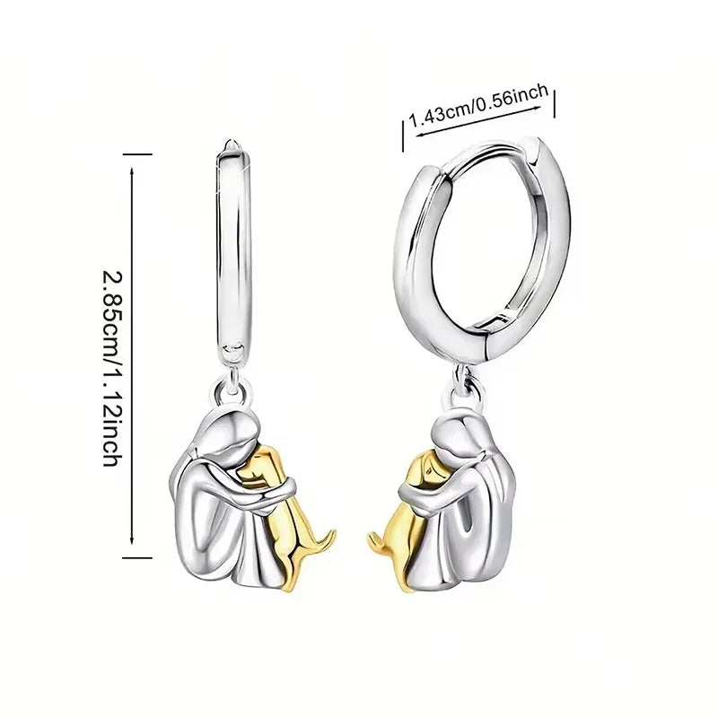 Elmont | Girl and Dog Hug Earrings (Round Closure)