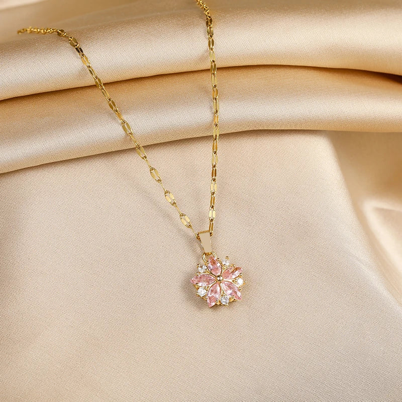 Elmont | Pink Sakura Stainless Steel Necklace