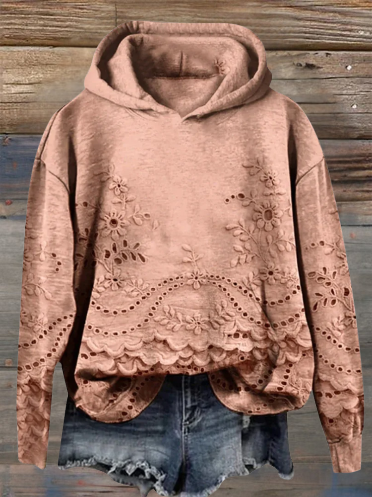 Jasmine | Pullover Hoodie with Floral Eyelet Detailing